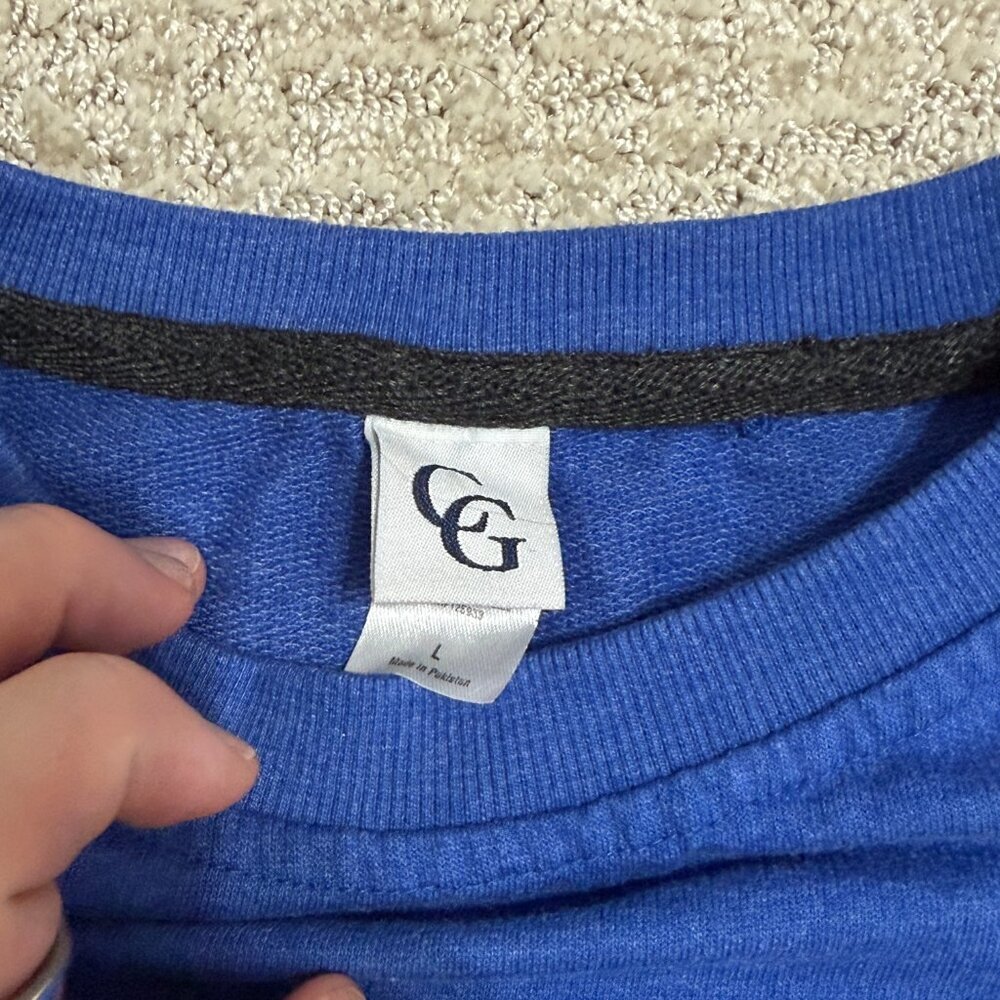 CG Varsity Stripe Sweatshirt Blue Gray Collegiate Crewneck Size L - Picture 6 of 7